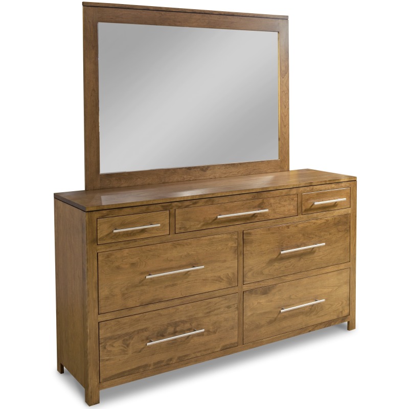 Modern 7-Drawer Double Dresser with Tall Wide Mirror