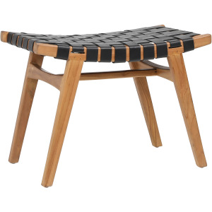 Camila Stool Natural Teak Black Leather