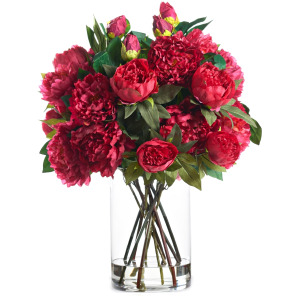Burgundy & Cerise Peonies in Glass Cylinder