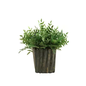 Green Locust Spray in Oval Ceramic Planter
