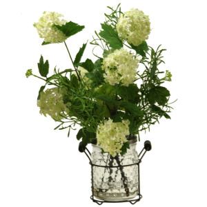 Cream/Green Snowball Branches in Glass Jar