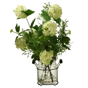 Cream/Green Snowball Branches in Glass Jar