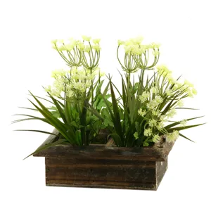 Queen Anne's Lace and Grass in Square Wood Planter Box