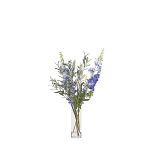 Blue Delphiniums with Olive Spray in Glass Cylinder
