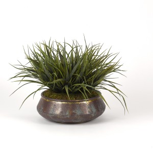 Green Wild Grass in Aged Copper Bowl