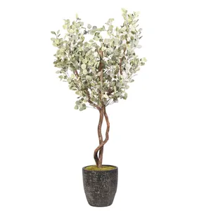 7&prime; Eucalyptus Tree in Round Black Textured Planter