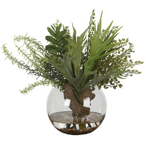 Assorted Greenery in Glass Bubble Bowl