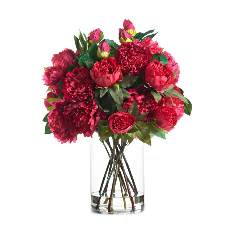 Burgundy &amp; Cerise Peonies in Glass Cylinder