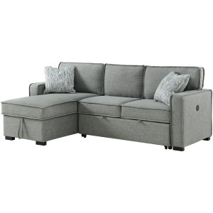 Caracas Sectional RHF Loveseat with Pull Bed, Drop Table & USB in Palmer Grey