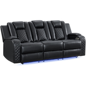 Carlo Power Motion Sofa with Power Headrest, Dropdown Table, Power strip, led and reading light in Pebble Black