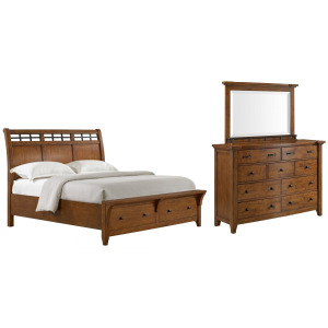 Gage 3 PC Sleigh Storage Bedroom Set - Chestnut