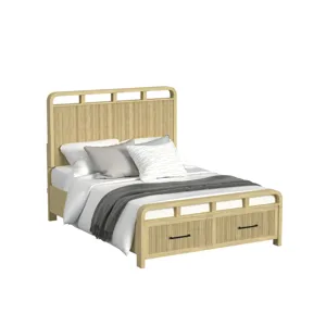 Ridgemont Full Panel Headboard and Storage Footboard with Slats in Natural