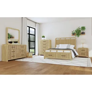 Ridgemont Full Panel Headboard and Storage Footboard with Slats in Natural