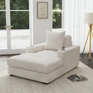 Arizona Chaise with 1 Pillow 20\", 2 Cupholders and 2 USB in Steno Beige