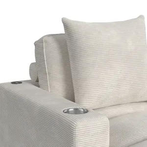 Arizona Chaise with 1 Pillow 20\", 2 Cupholders and 2 USB in Steno Beige