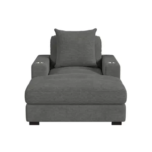 Arizona Chaise with 1 Pillow 20\", 2 Cupholders and 2 USB in Steno Charcoal