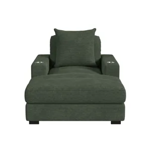 Arizona Chaise with 1 Pillow 20\", 2 Cupholders and 2 USB in Steno Olive