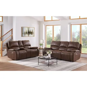 Atlantis Power Motion Loveseat with Power Motion Head Recliner & Console in Heritage Brown