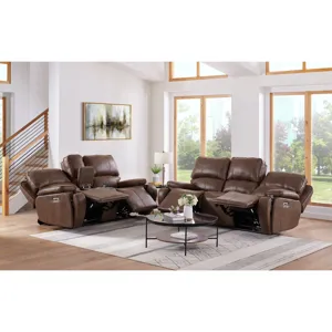 Atlantis Power Motion Loveseat with Power Motion Head Recliner & Console in Heritage Brown