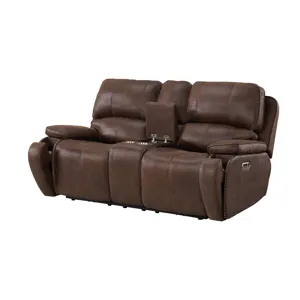 Atlantis Power Motion Loveseat with Power Motion Head Recliner & Console in Heritage Brown