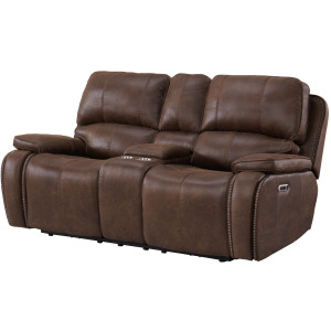 Atlantis Power Motion Loveseat with Power Motion Head Recliner & Console in Heritage Brown