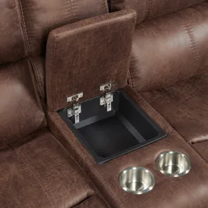 Atlantis Power Motion Loveseat with Power Motion Head Recliner & Console in Heritage Brown