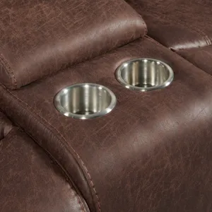 Atlantis Power Motion Loveseat with Power Motion Head Recliner & Console in Heritage Brown