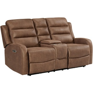 Avanti Power Motion Loveseat with Power Motion Head Recliner & Console in Whiskers PU Brown