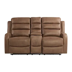 Avanti Power Motion Loveseat with Power Motion Head Recliner & Console in Whiskers PU Brown