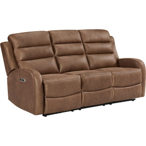 Avanti Power Motion Sofa with Power Motion Head Recliner in Whiskers PU Brown
