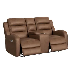 Avanti Power Motion Loveseat with Power Motion Head Recliner & Console in Whiskers PU Brown