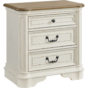 Bellevue 3-Drawer Nightstand with USB in Walnut and Antique White