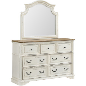 Bellevue Dresser and Mirror Set in Walnut and Antique White