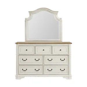 Bellevue Dresser and Mirror Set in Walnut and Antique White