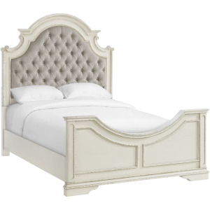 Bellevue Queen Upholstered Bed with Beige Fabric in Antique White