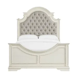 Bellevue Queen Upholstered Bed with Beige Fabric in Antique White