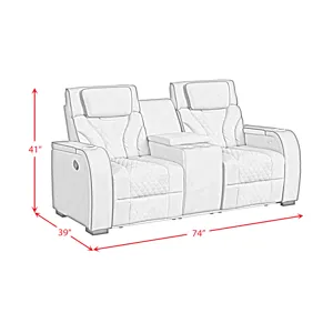 Blitz Motion Loveseat with Console, and LED in Simba Taupe and Black Welt