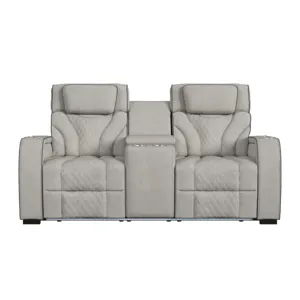 Blitz Motion Loveseat with Console, and LED in Simba Taupe and Slate Welt