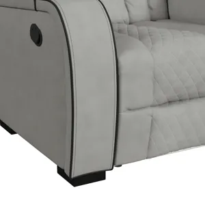 Blitz Motion Loveseat with Console, and LED in Simba Taupe and Black Welt