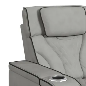 Blitz Motion Loveseat with Console, and LED in Simba Taupe and Black Welt