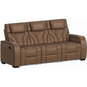 Blitz Motion Sofa with DDT, Reading Light, Wireless Charger and LED in Simba Cafe and Black Welt
