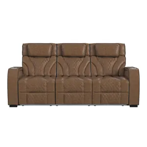 Blitz Motion Sofa with DDT, Reading Light, Wireless Charger and LED in Simba Cafe and Black Welt