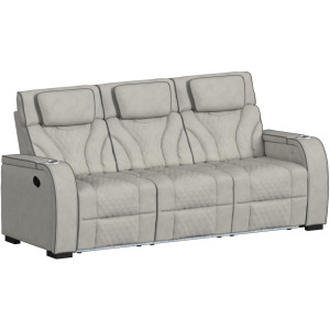 Blitz Motion Sofa with DDT, Reading Light, Wireless Charger and LED in Simba Taupe and Slate Welt