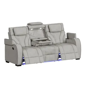 Blitz Motion Sofa with DDT, Reading Light, Wireless Charger and LED in Simba Taupe and Slate Welt