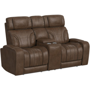 Bonanza P3 Loveseat with LED and FD cup holder, wireless charger pocket and Console in Leather Gel Umber