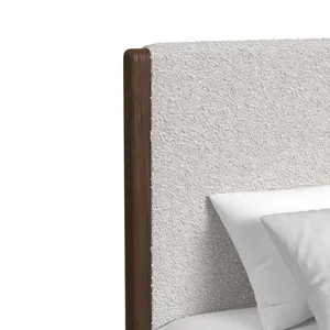 Brisbane King UPH Bed with Boucle Beige and LED in Brown