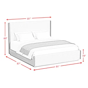 Brisbane King UPH Bed with Boucle Beige and LED in Brown