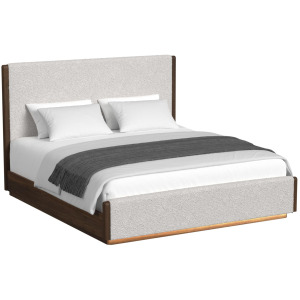 Brisbane Upholstered Bed with Boucle Beige and LED in Brown