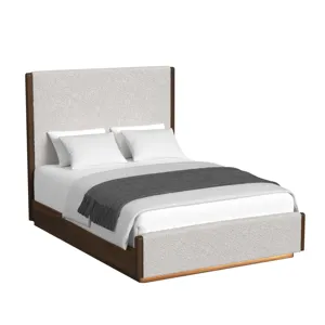 Brisbane Queen UPH Bed with Boucle Beige and LED in Brown