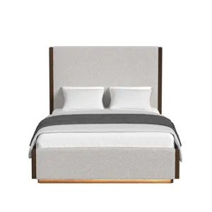 Brisbane Queen UPH Bed with Boucle Beige and LED in Brown